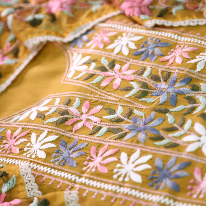 Hoor Dandelion Yellow Thread Embroidered Neck Work Modal Suit Set