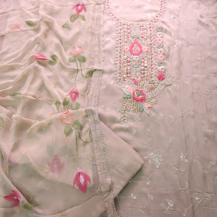 Sakhi Hazel Frappe with Kardana Embellish Neck in All Over Thread Work Organza Set