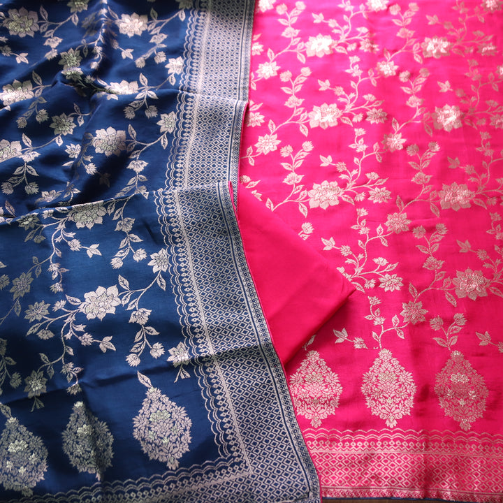 Naari Magenta Pink All Over Zari Work with Jacquard Weaved Dola Silk Suit Set