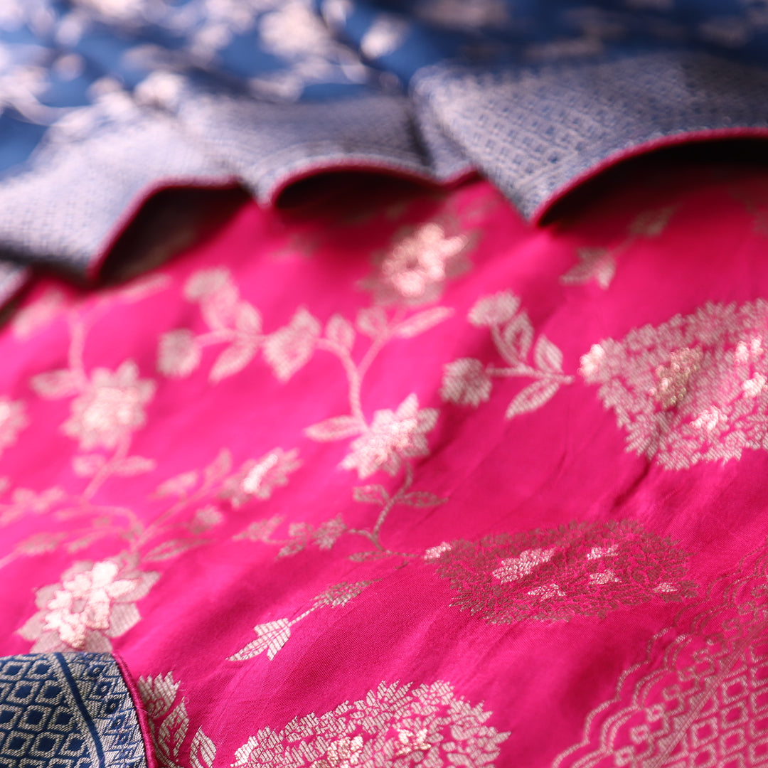 Naari Magenta Pink All Over Zari Work with Jacquard Weaved Dola Silk Suit Set
