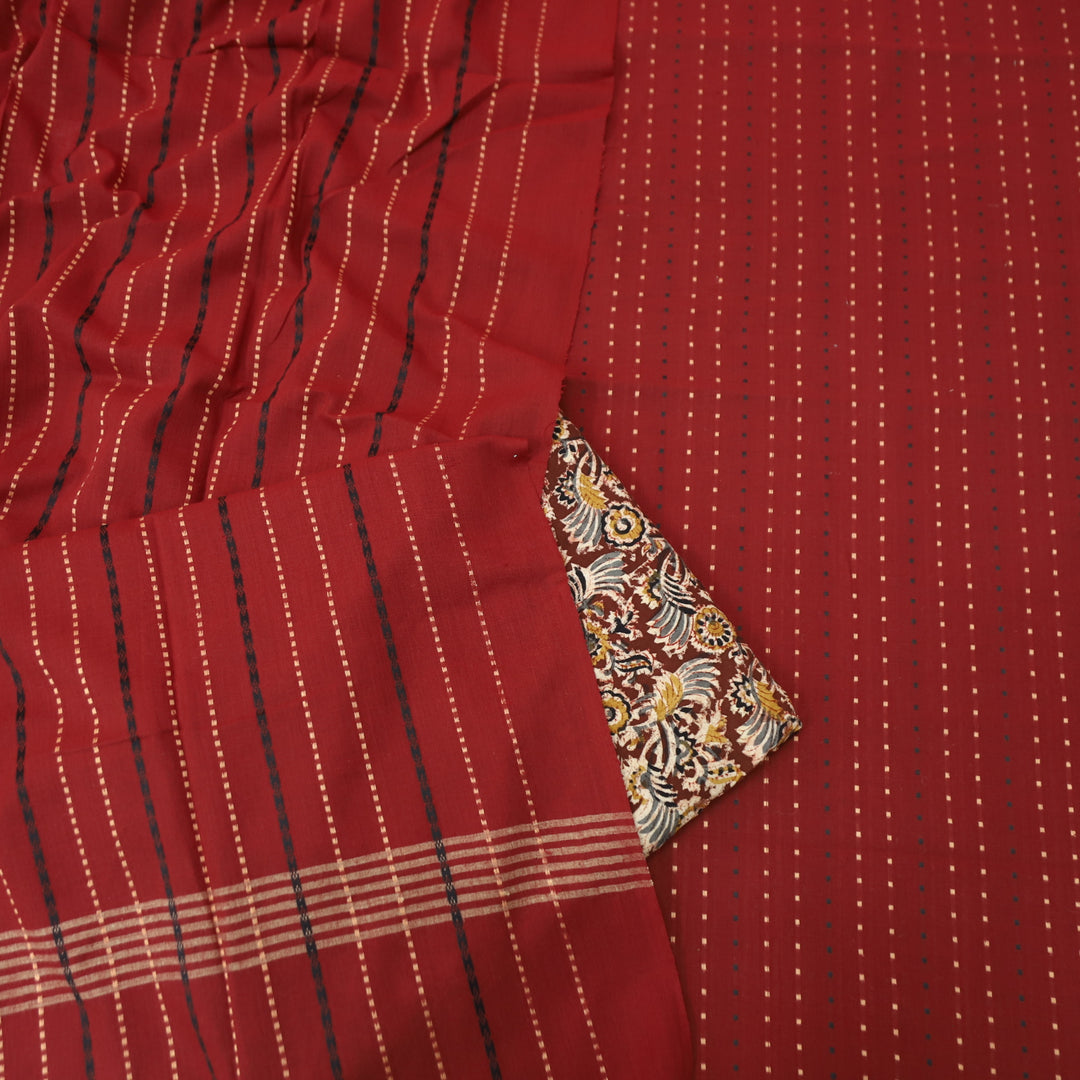 Kamini Maroon Red All Over Thread Weaved Work Cotton Suit Set