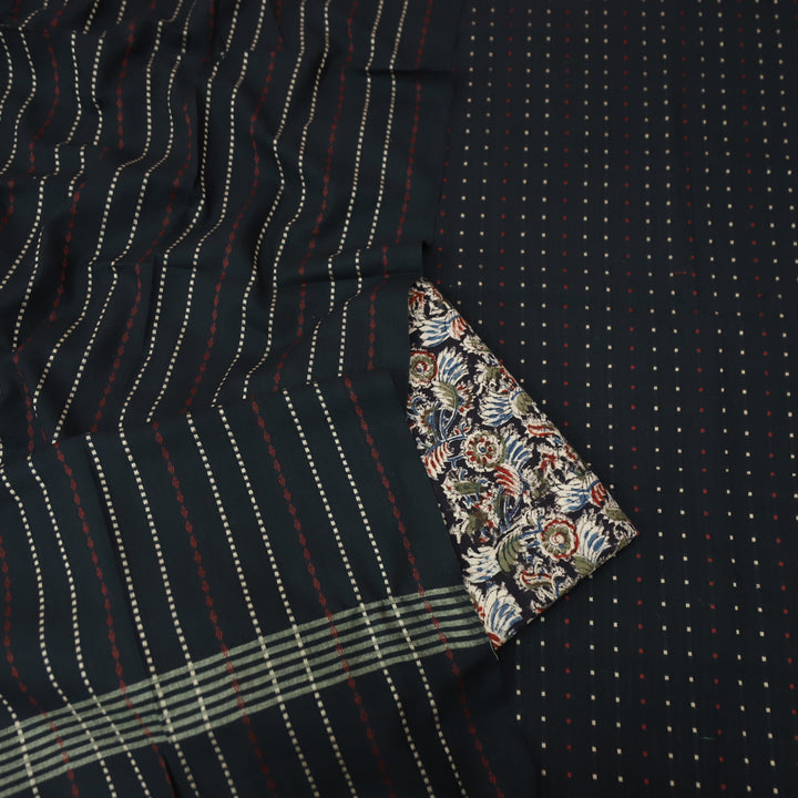 Kamini Raven Black All Over Thread Weaved Work Cotton Suit Set