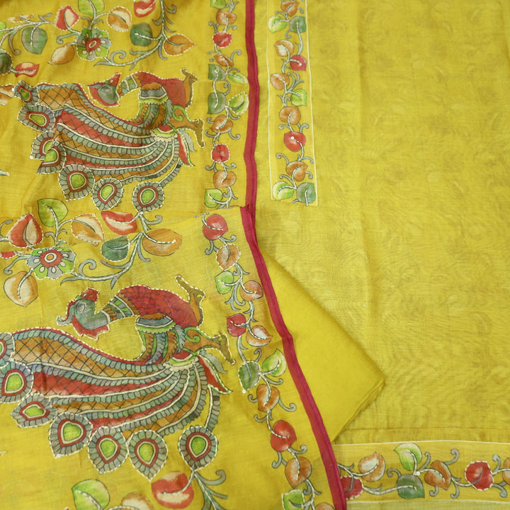 Saiyara Custard Yellow with Kantha Embroidery Neck Work Chanderi Suit Set