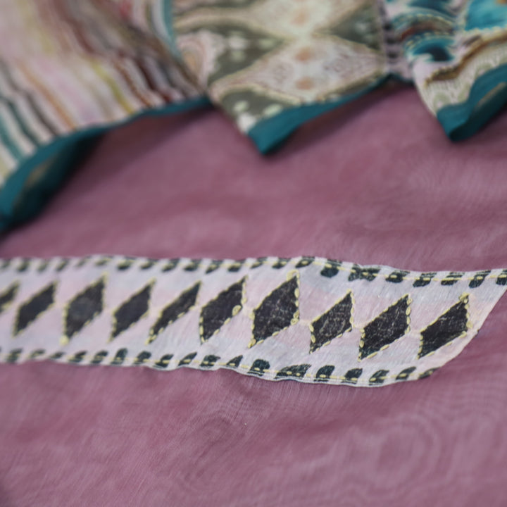 Humsafar Lilly Lilac with Kantha Embroidery Neck Work Chanderi Suit Set