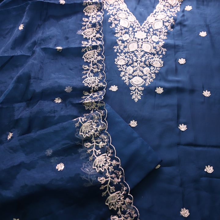 Hoor Royal Blue Designer Embellish V Neckline Work Modal Suit Set