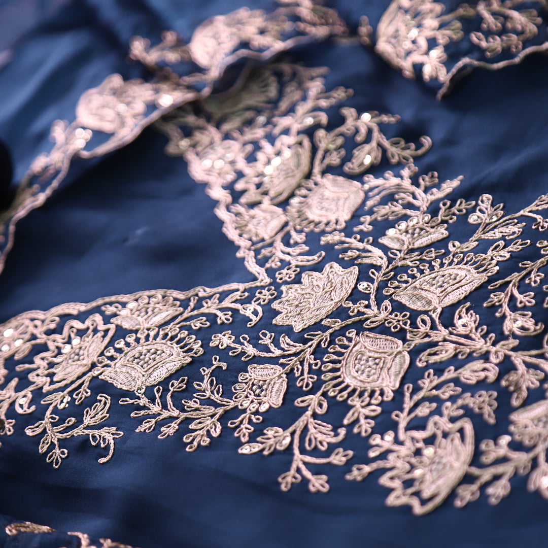Hoor Royal Blue Designer Embellish V Neckline Work Modal Suit Set