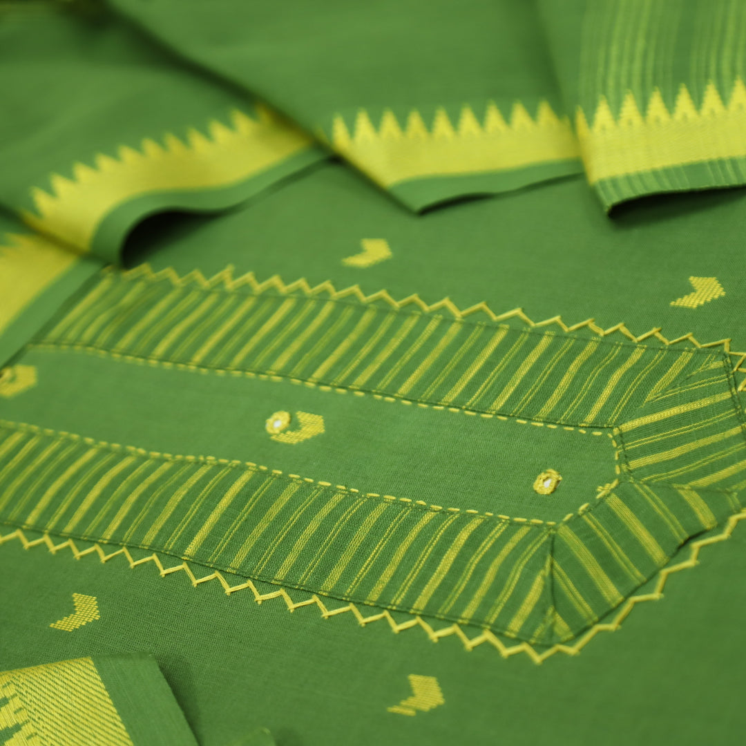 Vaishnavi Grass Green Patch with All Over Thread Weaved Buti Work South Cotton Set