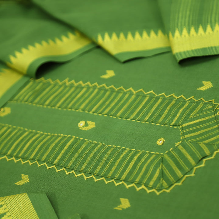Vaishnavi Grass Green Patch with All Over Thread Weaved Buti Work South Cotton Set