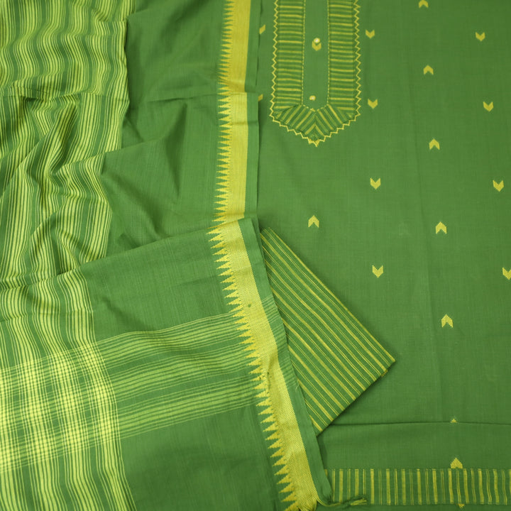 Vaishnavi Grass Green Patch with All Over Thread Weaved Buti Work South Cotton Set