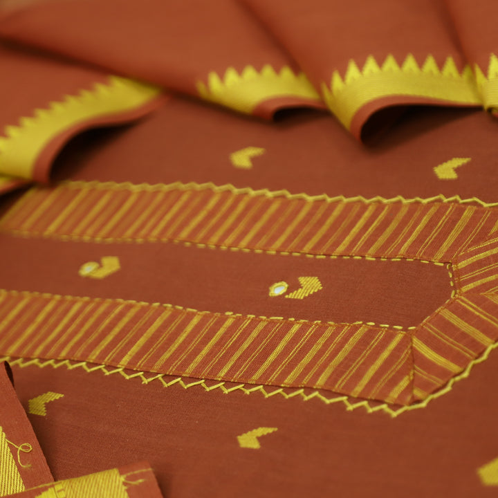 Vaishnavi Barn Rust Patch with All Over Thread Weaved Buti Work South Cotton Set