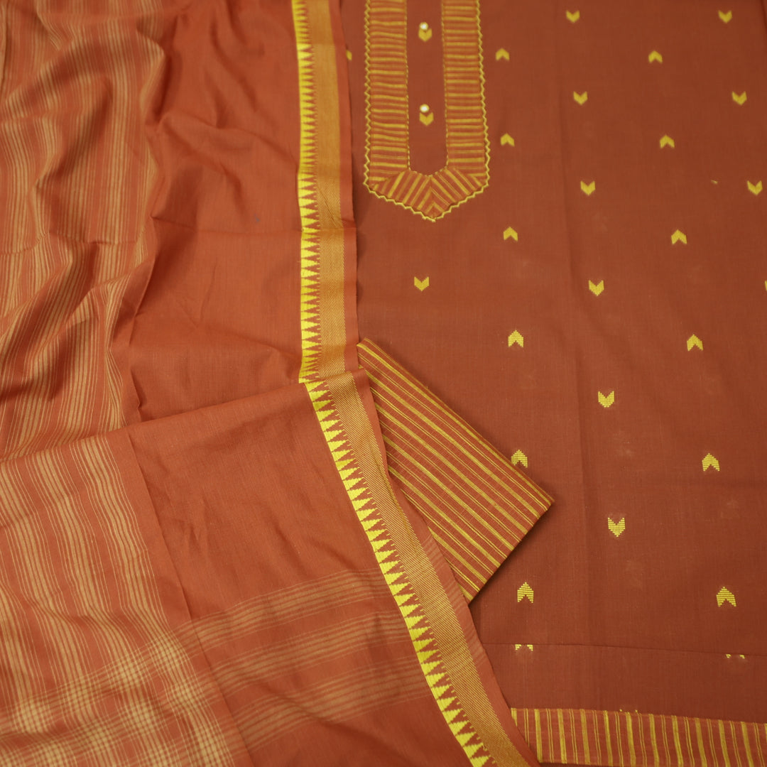 Vaishnavi Barn Rust Patch with All Over Thread Weaved Buti Work South Cotton Set