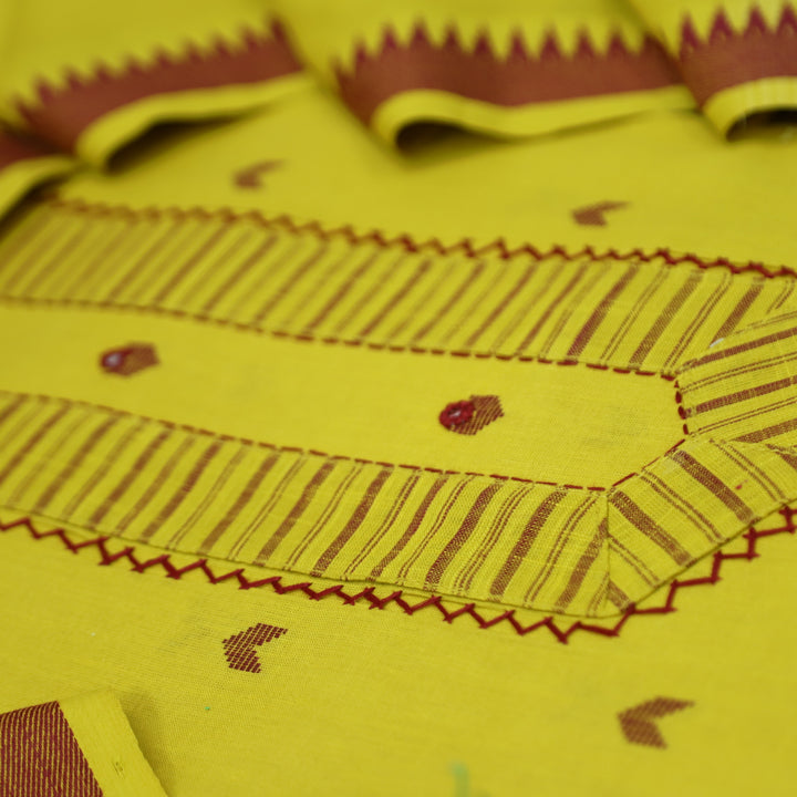 Vaishnavi Lemon Yellow Patch with All Over Thread Weaved Buti Work South Cotton Set