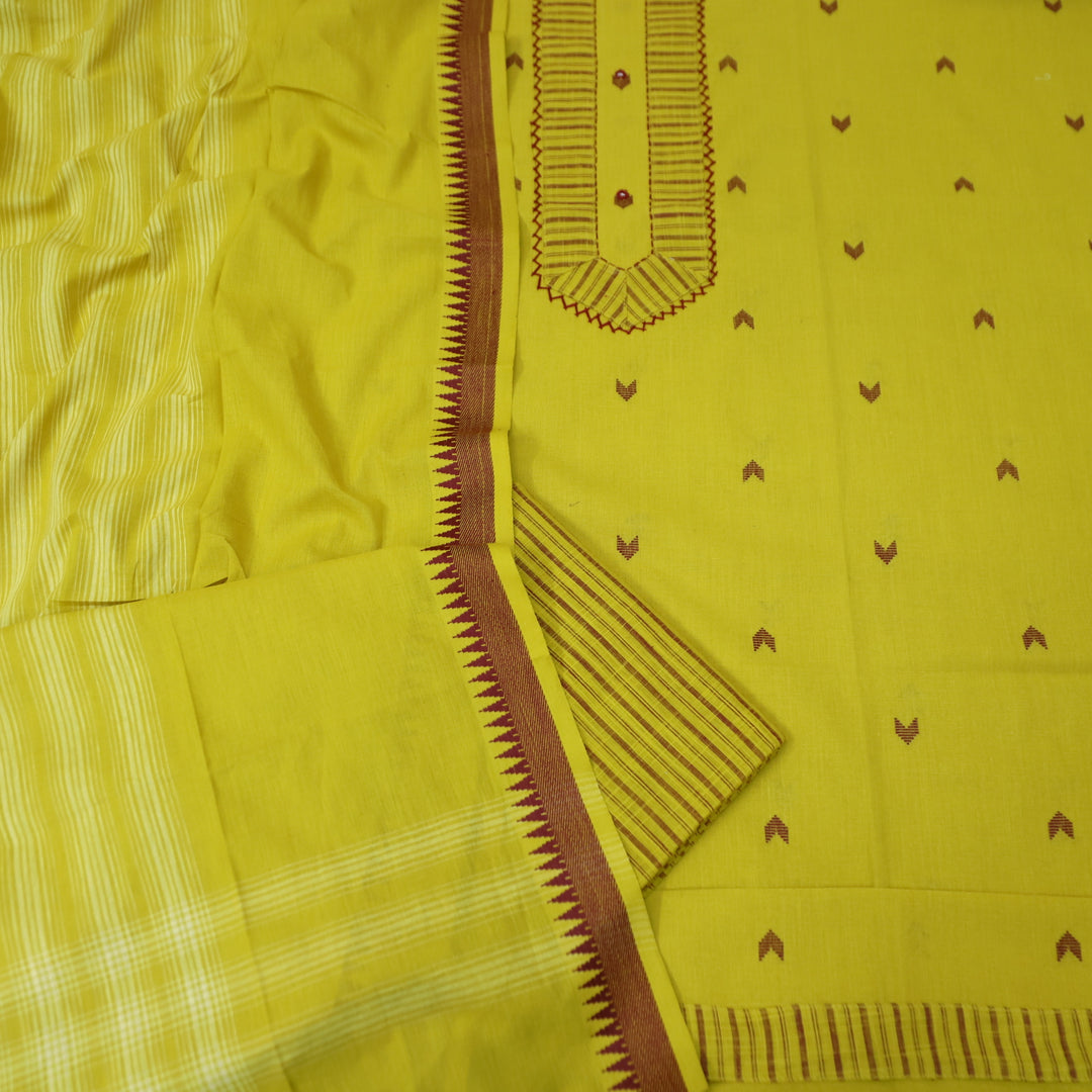 Vaishnavi Lemon Yellow Patch with All Over Thread Weaved Buti Work South Cotton Set