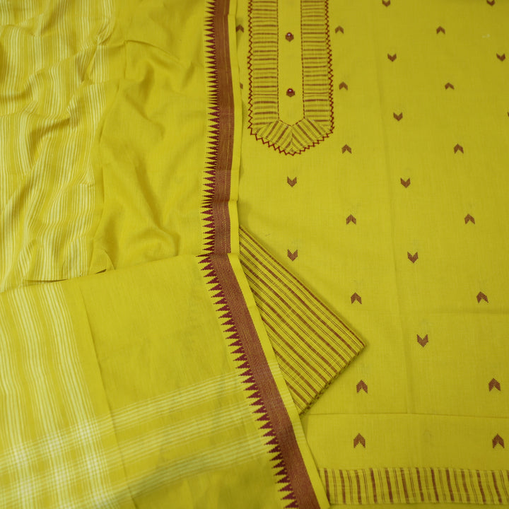 Vaishnavi Lemon Yellow Patch with All Over Thread Weaved Buti Work South Cotton Set