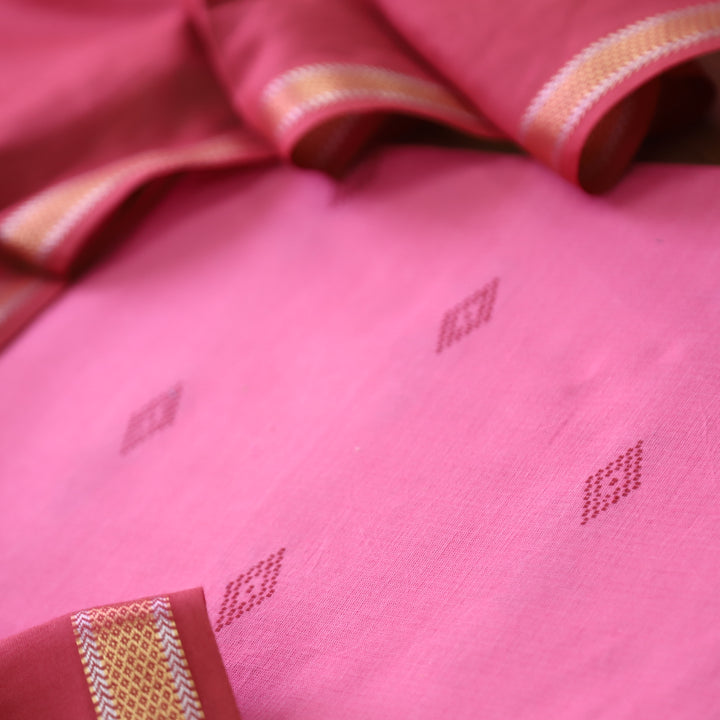 Bijuria Flamingo Pink All Over Thread Weaved Work in South Cotton Suit Set