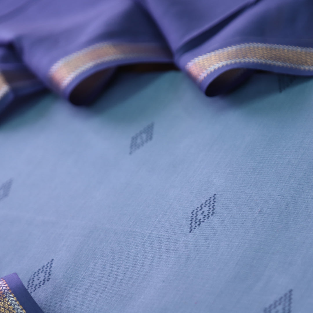 Bijuria Faded Blue All Over Thread Weaved Work in South Cotton Suit Set