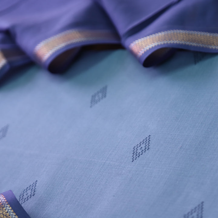 Bijuria Faded Blue All Over Thread Weaved Work in South Cotton Suit Set