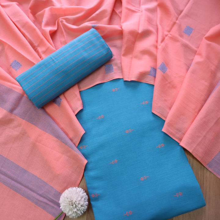 Bijuria Turquoise Aqua All Over Thread Weaved Work in South Cotton Suit Set