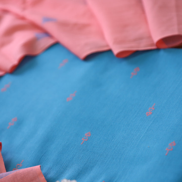 Bijuria Turquoise Aqua All Over Thread Weaved Work in South Cotton Suit Set