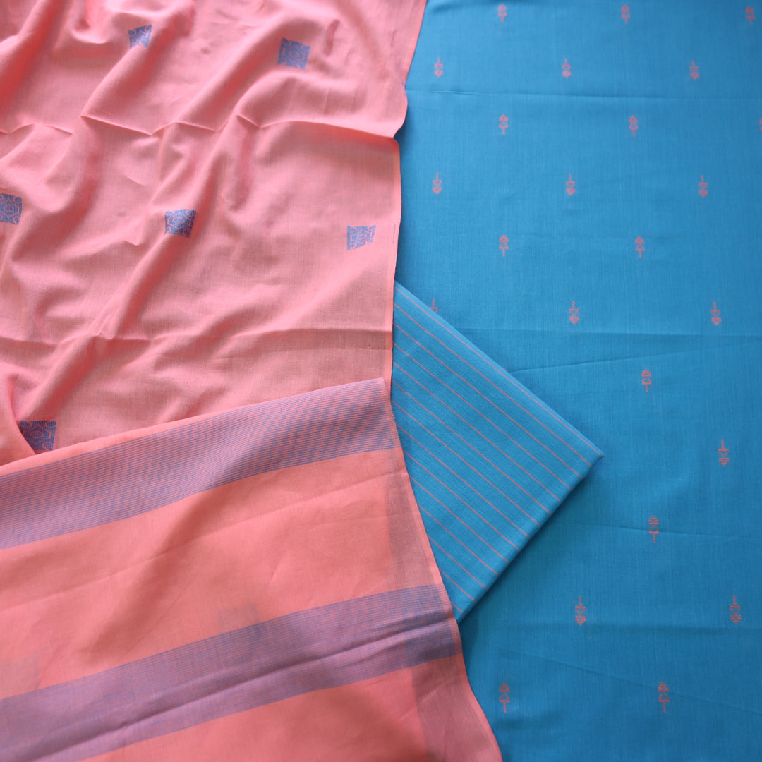 Bijuria Turquoise Aqua All Over Thread Weaved Work in South Cotton Suit Set