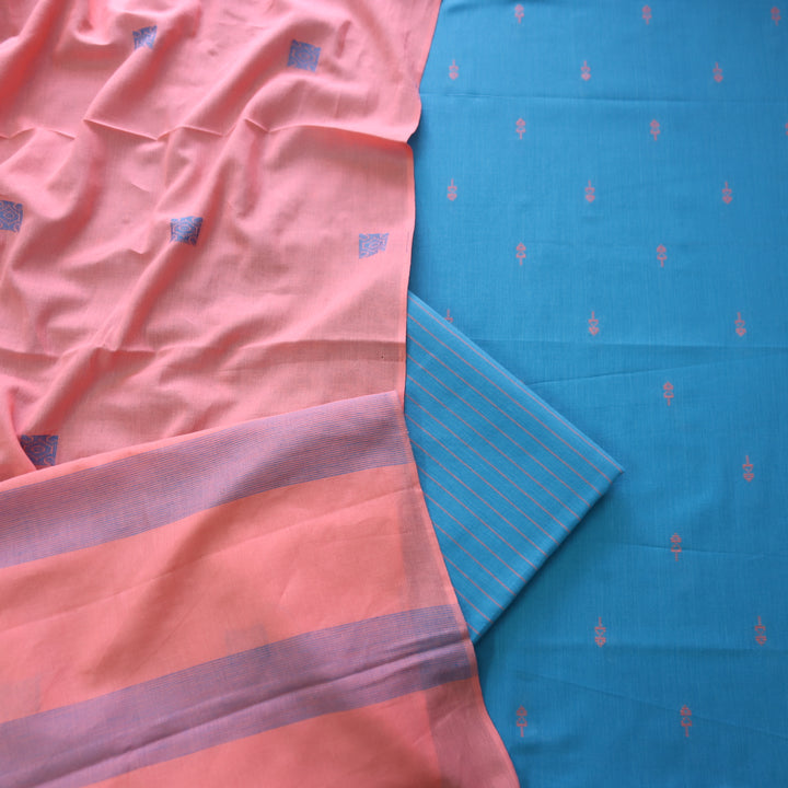 Bijuria Turquoise Aqua All Over Thread Weaved Work in South Cotton Suit Set