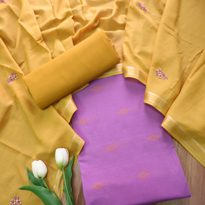 Bijuria Orchid Purple All Over Thread Weaved Work in South Cotton Suit Set