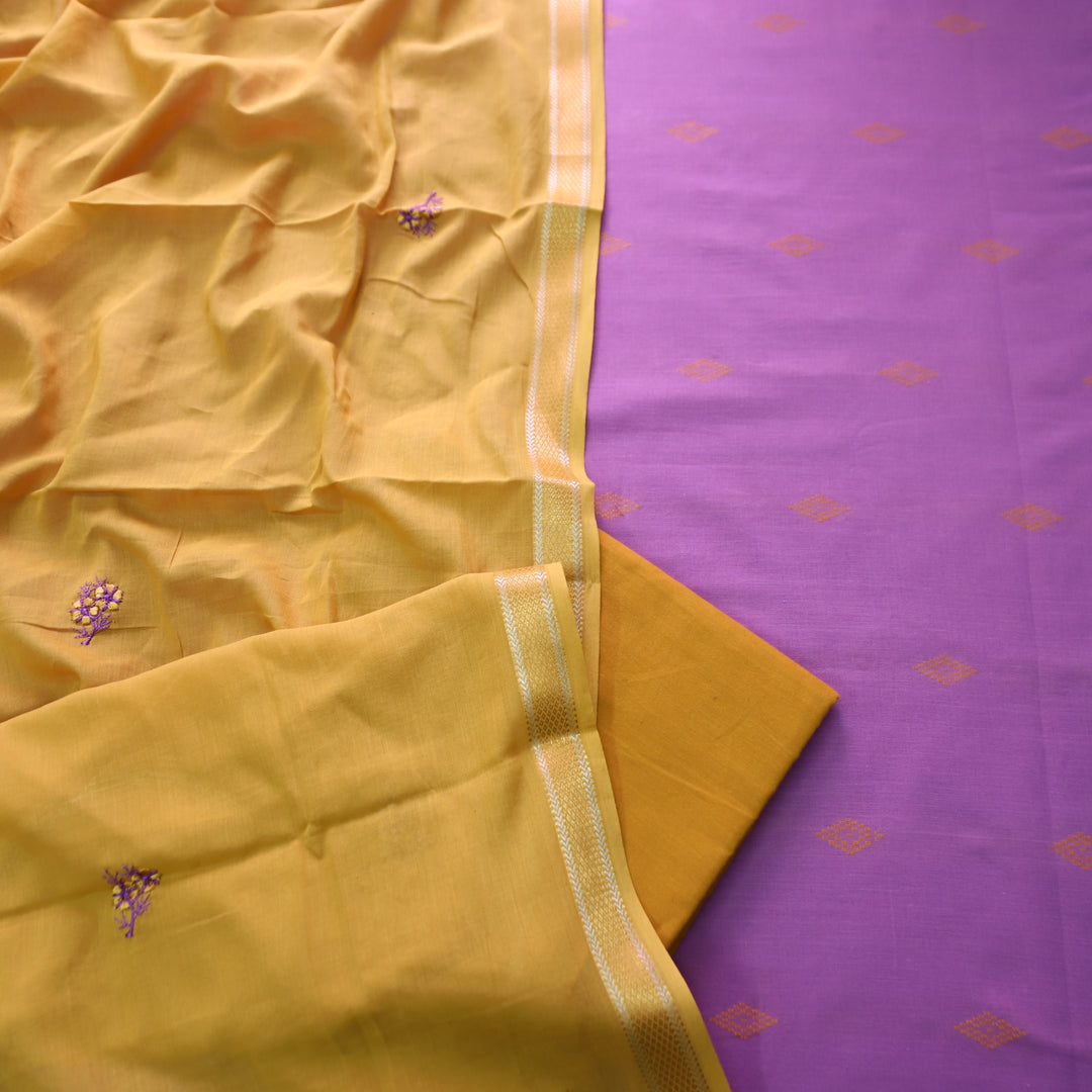Bijuria Orchid Purple All Over Thread Weaved Work in South Cotton Suit Set