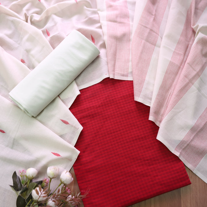 Purnima Dark Red Dual Shade Weaved South Cotton Suit Set