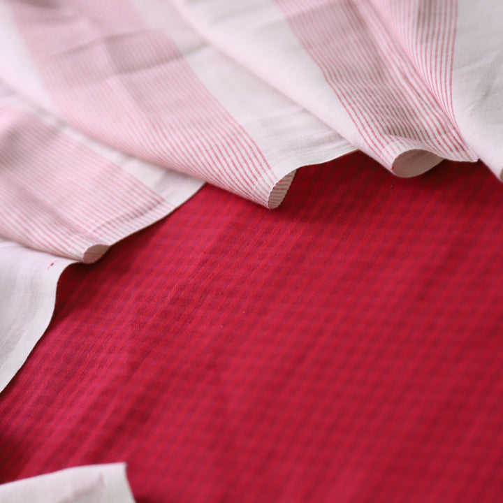 Purnima Dark Red Dual Shade Weaved South Cotton Suit Set