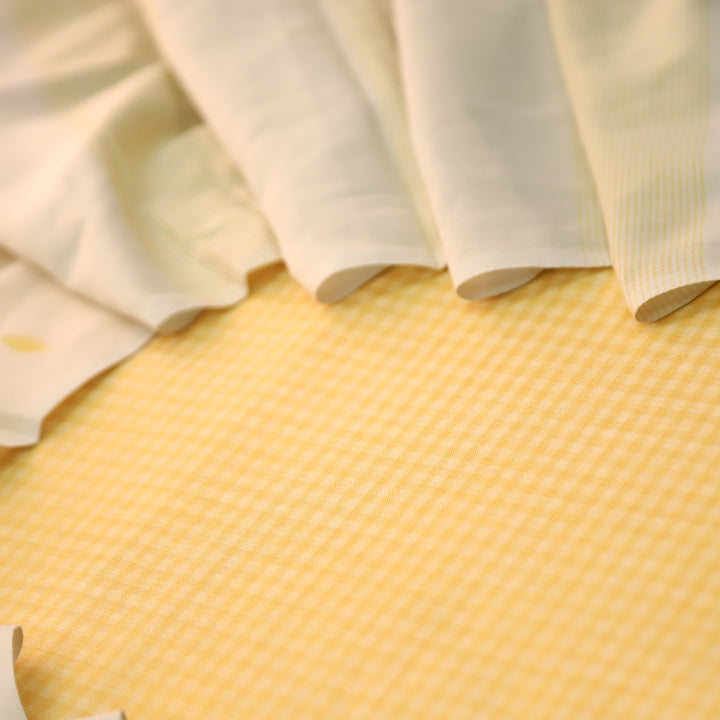Purnima Buttermilk Yellow Dual Shade Weaved South Cotton Suit Set