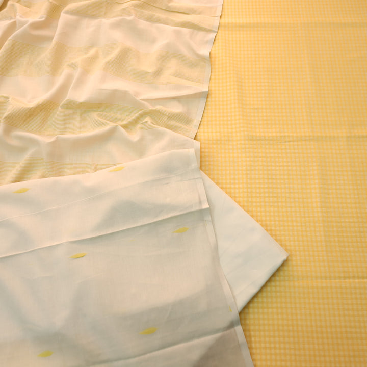 Purnima Buttermilk Yellow Dual Shade Weaved South Cotton Suit Set