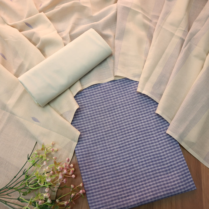 Purnima Navy Blue Dual Shade Weaved South Cotton Suit Set