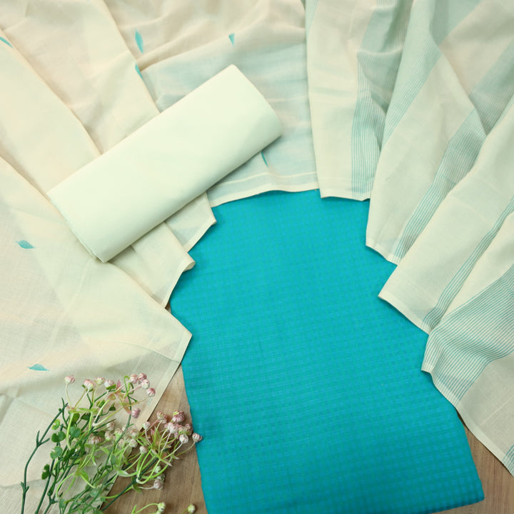 Purnima Ocean Sky Blue Dual Shade Weaved South Cotton Suit Set