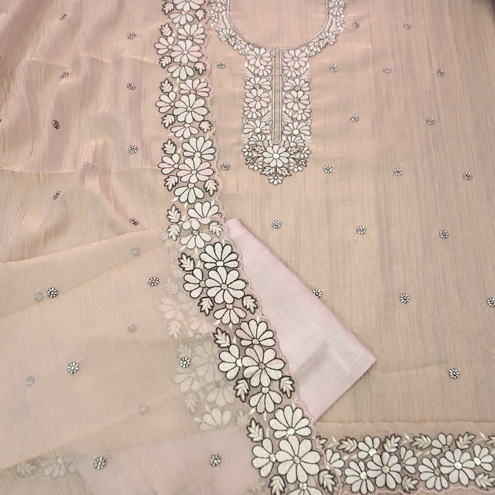 Avinya Pastel Mauve Pink Thread Embroidered Work in Crinkle Shimmer Tissue Organza Set