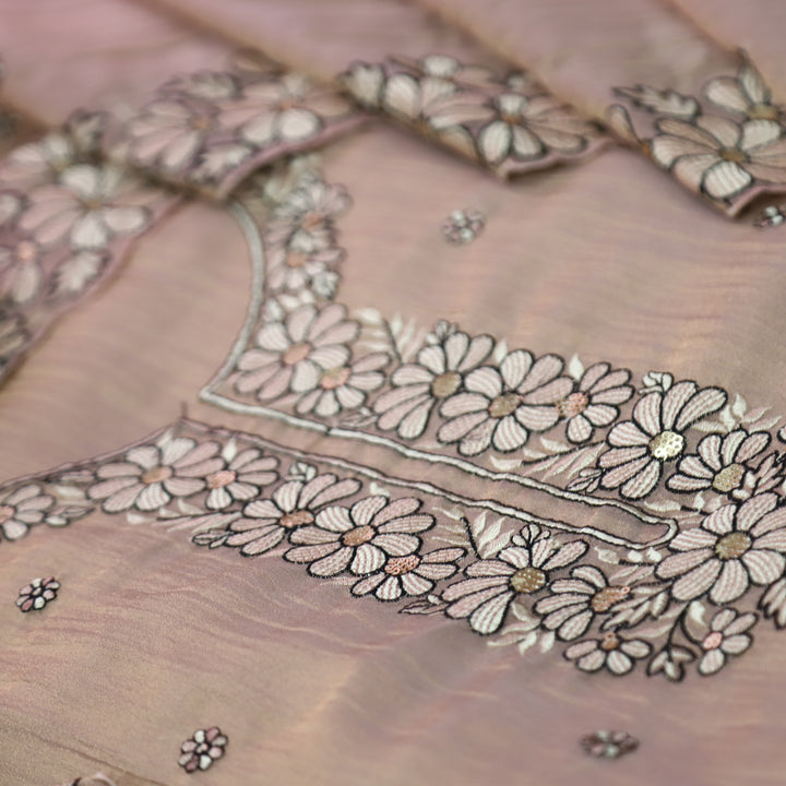 Avinya Pastel Mauve Pink Thread Embroidered Work in Crinkle Shimmer Tissue Organza Set