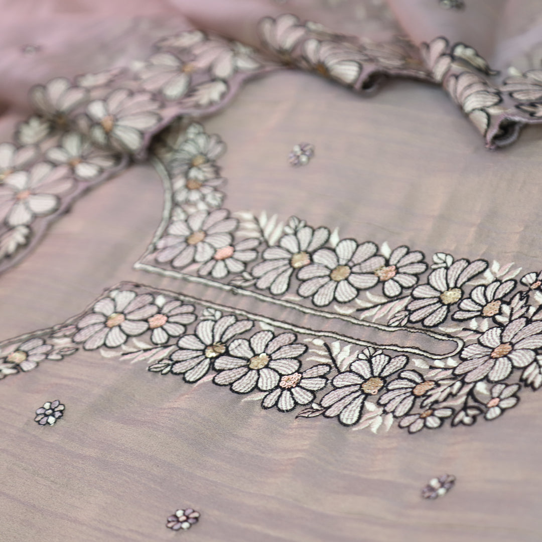 Avinya Petal Lilac Thread Embroidered Work in Crinkle Shimmer Tissue Organza Set