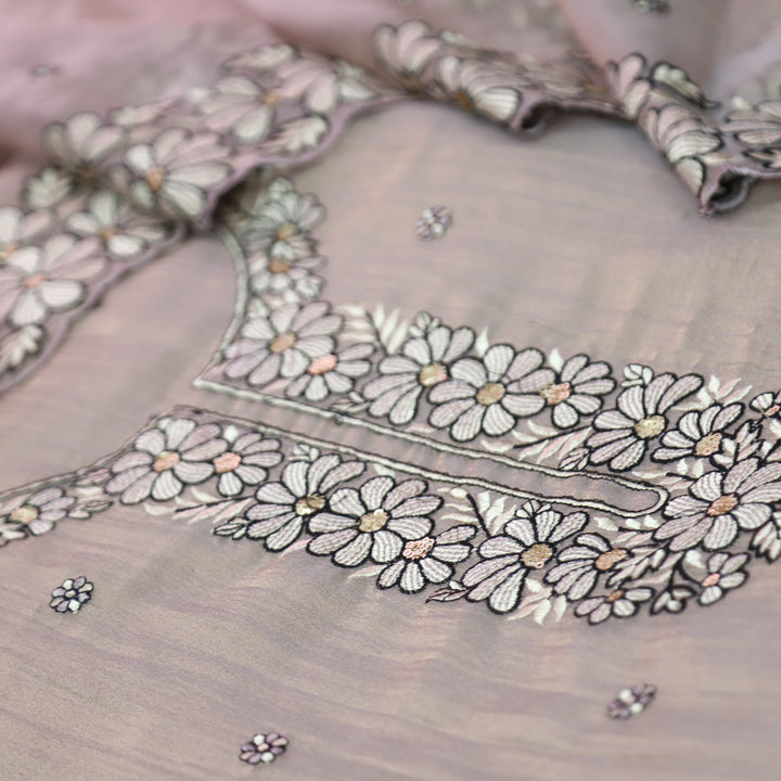 Avinya Petal Lilac Thread Embroidered Work in Crinkle Shimmer Tissue Organza Set