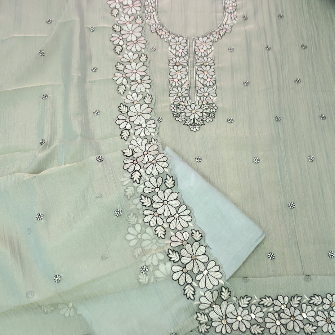 Avinya Castleton Sage Thread Embroidered Work in Crinkle Shimmer Tissue Organza Set