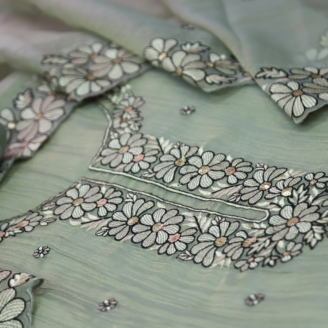Avinya Castleton Sage Thread Embroidered Work in Crinkle Shimmer Tissue Organza Set