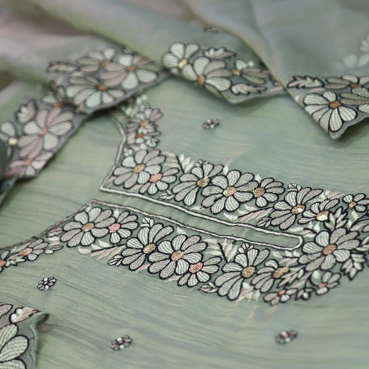 Avinya Castleton Sage Thread Embroidered Work in Crinkle Shimmer Tissue Organza Set