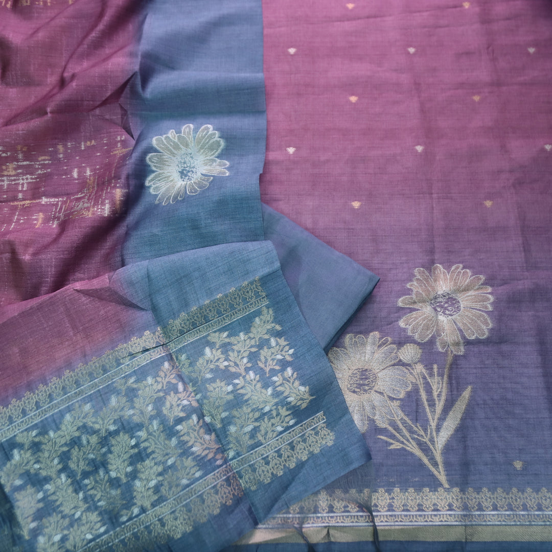 Khwahish Orchid Purple Floral Zari Weaved Hem Work Jamdani Chanderi Suit Set