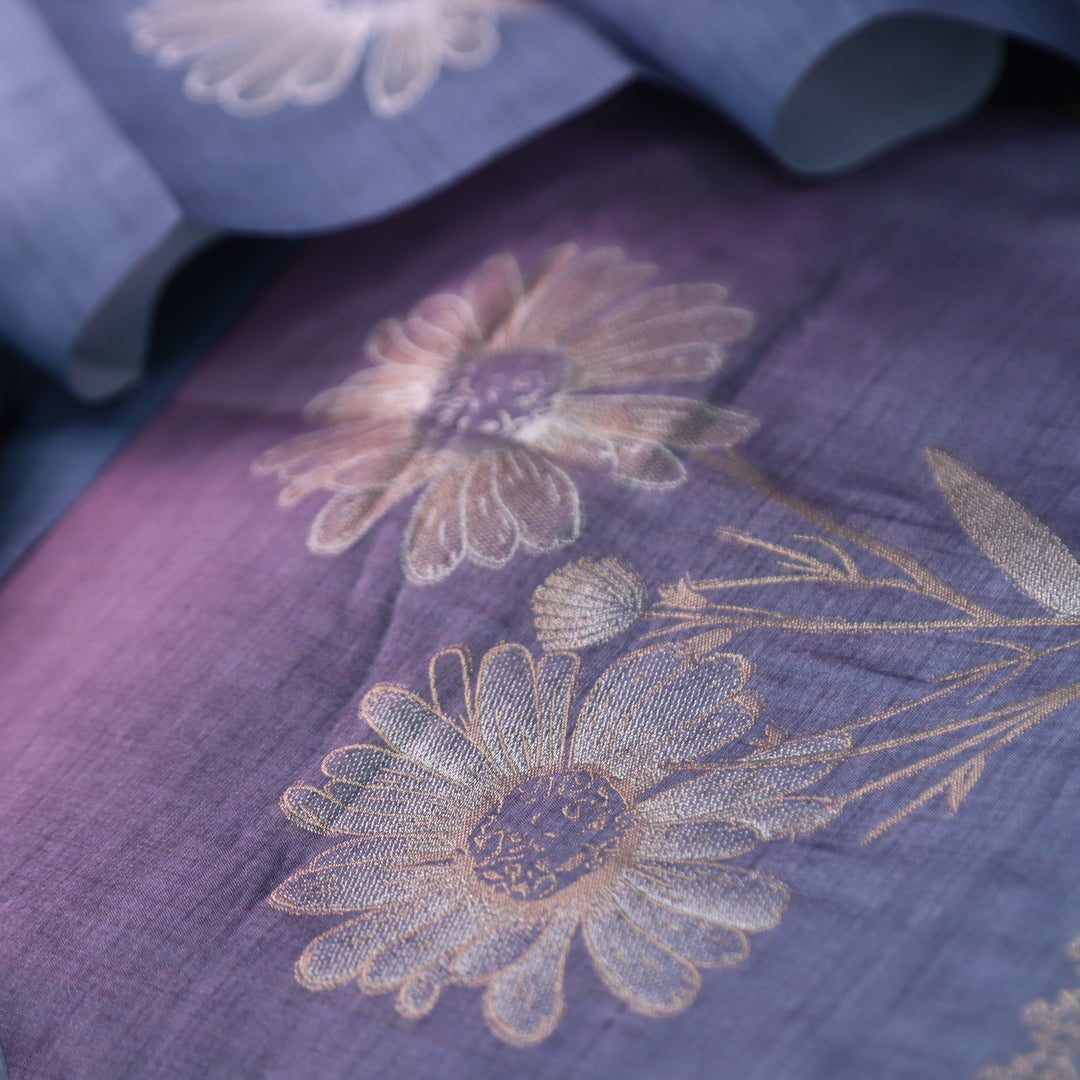 Khwahish Orchid Purple Floral Zari Weaved Hem Work Jamdani Chanderi Suit Set