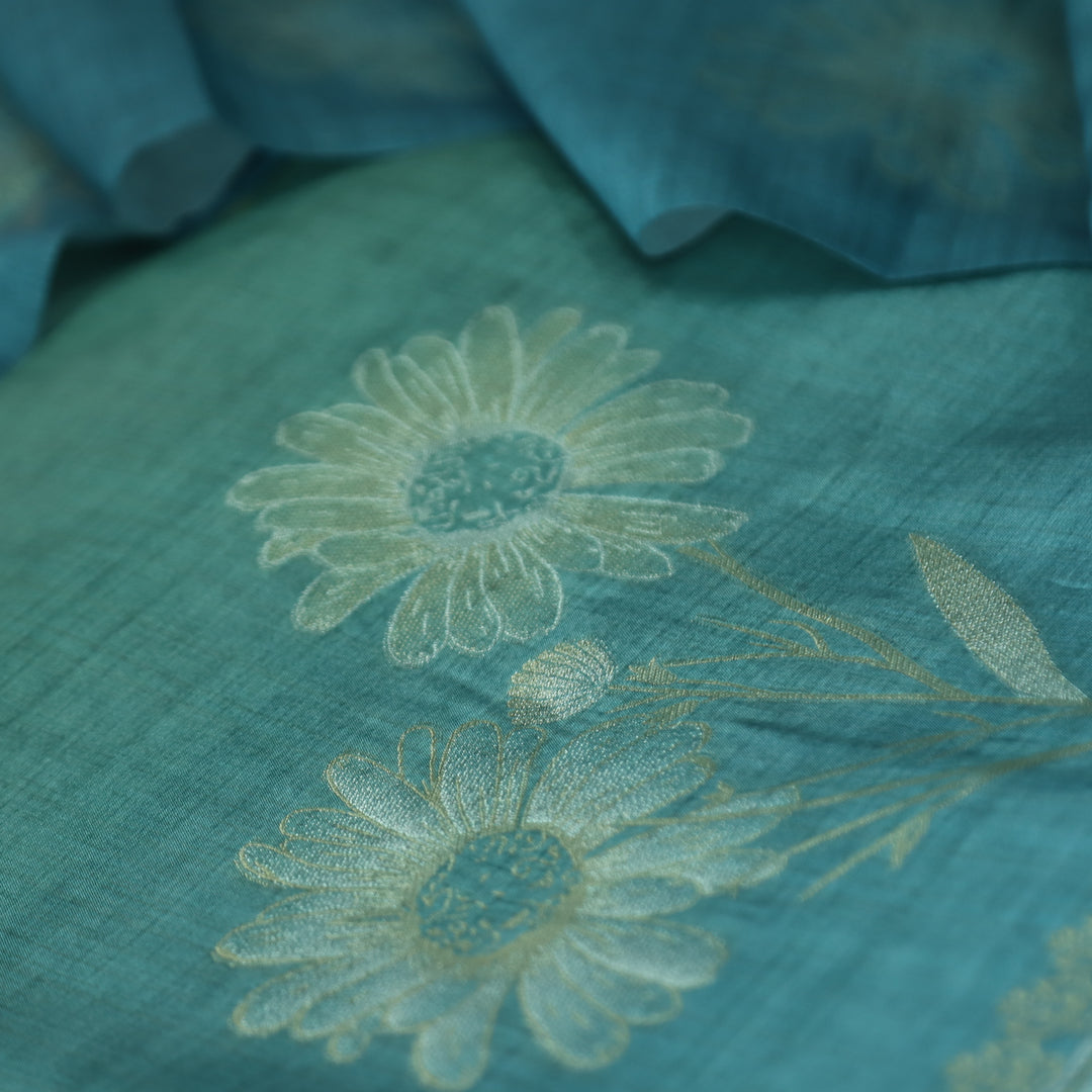 Khwahish Teal Green Floral Zari Weaved Hem Work Jamdani Chanderi Suit Set