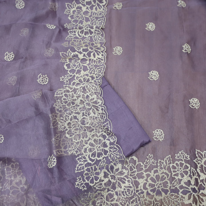 Ananya Lilly Lilac Blue Cut Work with Zari and Stone Work Crinkle Organza Suit Set