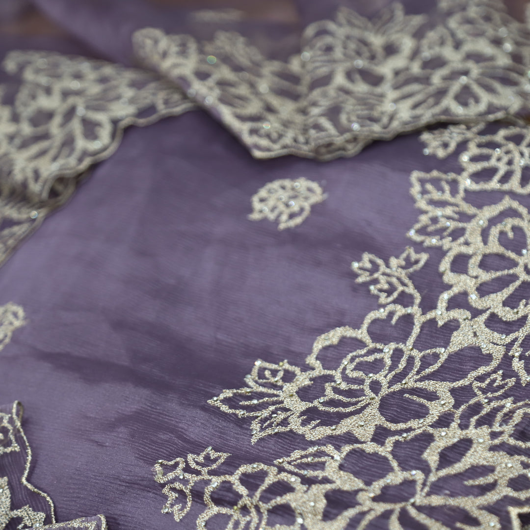 Ananya Lilly Lilac Blue Cut Work with Zari and Stone Work Crinkle Organza Suit Set