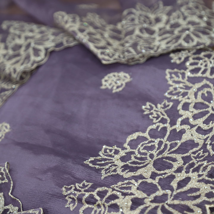Ananya Lilly Lilac Blue Cut Work with Zari and Stone Work Crinkle Organza Suit Set