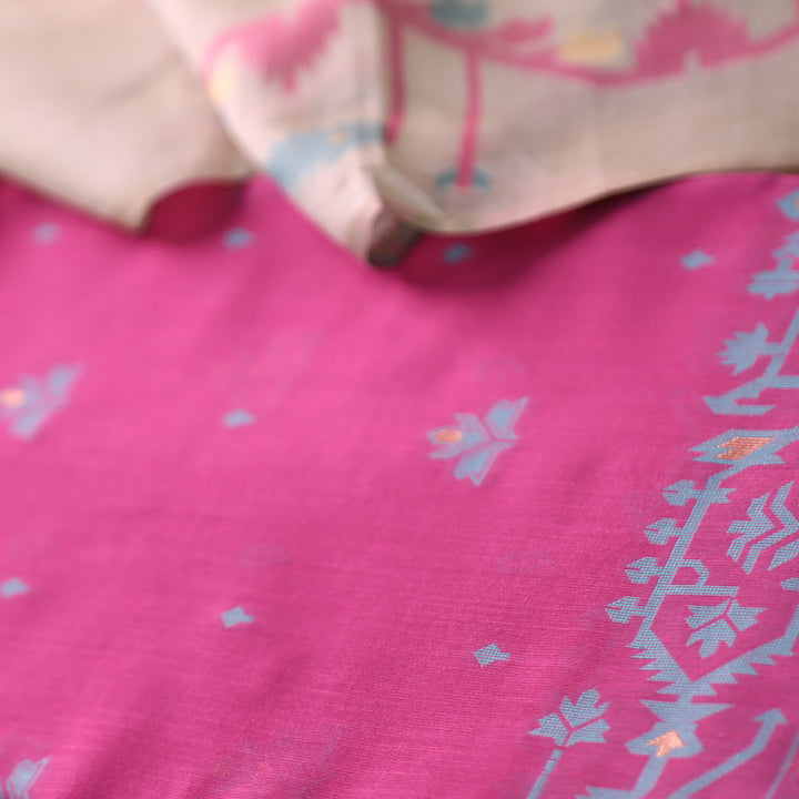 Dilruba Magenta Pink with All Over Authentic Jamdani Weaved Hem Suit Set