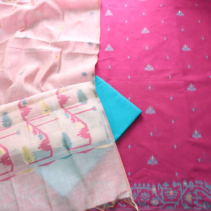 Dilruba Magenta Pink with All Over Authentic Jamdani Weaved Hem Suit Set