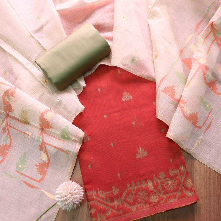 Dilruba Blush Coral with All Over Authentic Jamdani Weaved Hem Suit Set