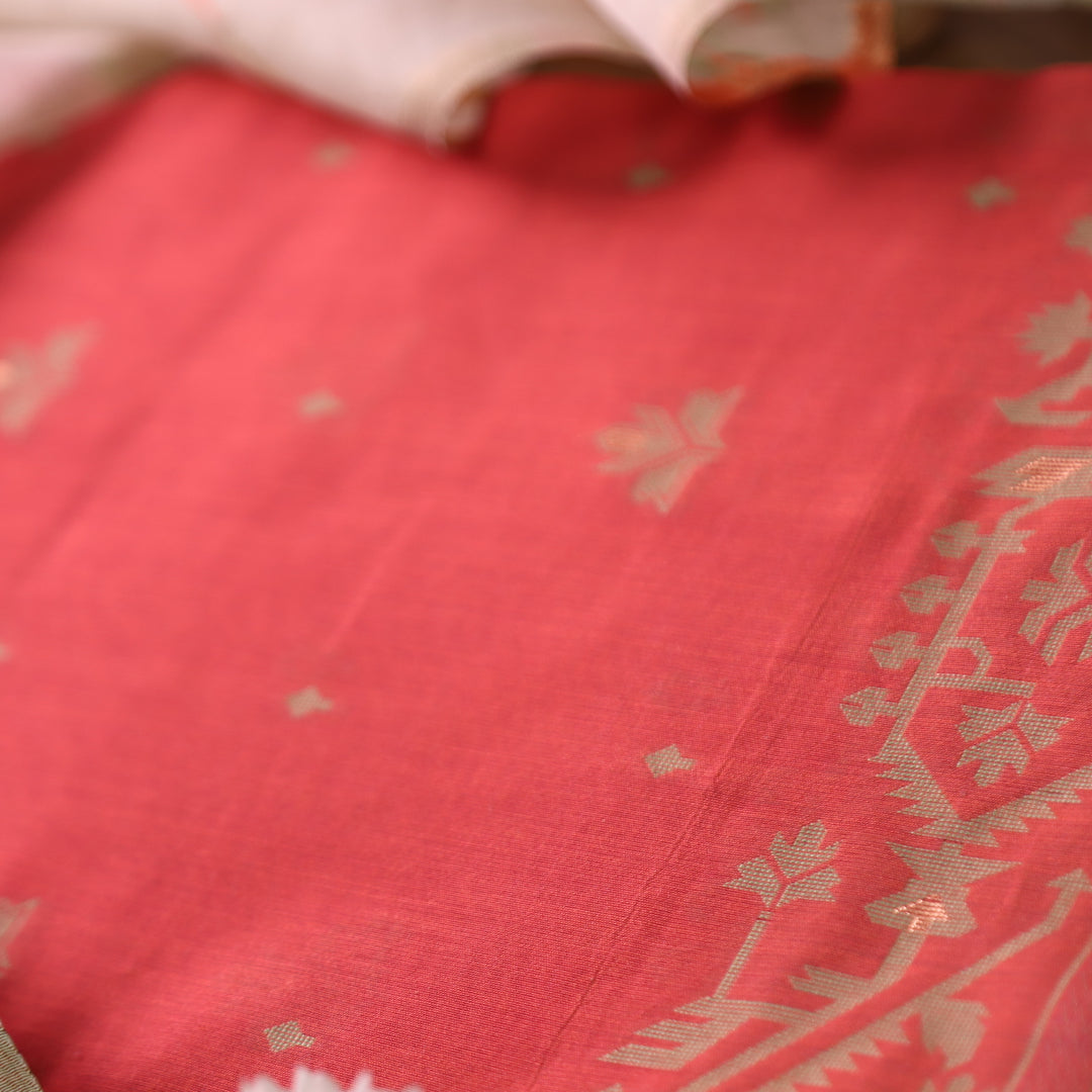 Dilruba Blush Coral with All Over Authentic Jamdani Weaved Hem Suit Set
